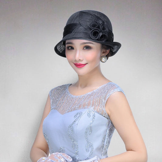 FS Sinamay Wedding Fedora Hats for Women – Elegant Linen Church Hat, Kentucky Derby Tea Party Dress Formal Occasion Millinery Cap