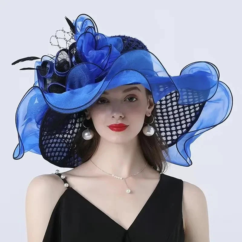 Fashionable Lady Derby Church Cloche Hat – Elegant Floral Bow Bucket Wedding & Party Bowler Cap for Women, Summer Sun Protection Fedora