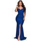 Elegant Maxi Evening Dress, Satin Banquet V Neck Sexy Spring Summer Split Dress, Female Luxury Trailing Long Party Dress
