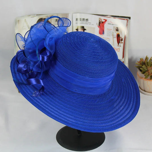 Spring Summer Women’s Mesh Organza Flower Hat – Elegant Wide Brim Dome Sun Hat for Weddings, Parties & Outdoor Fashion