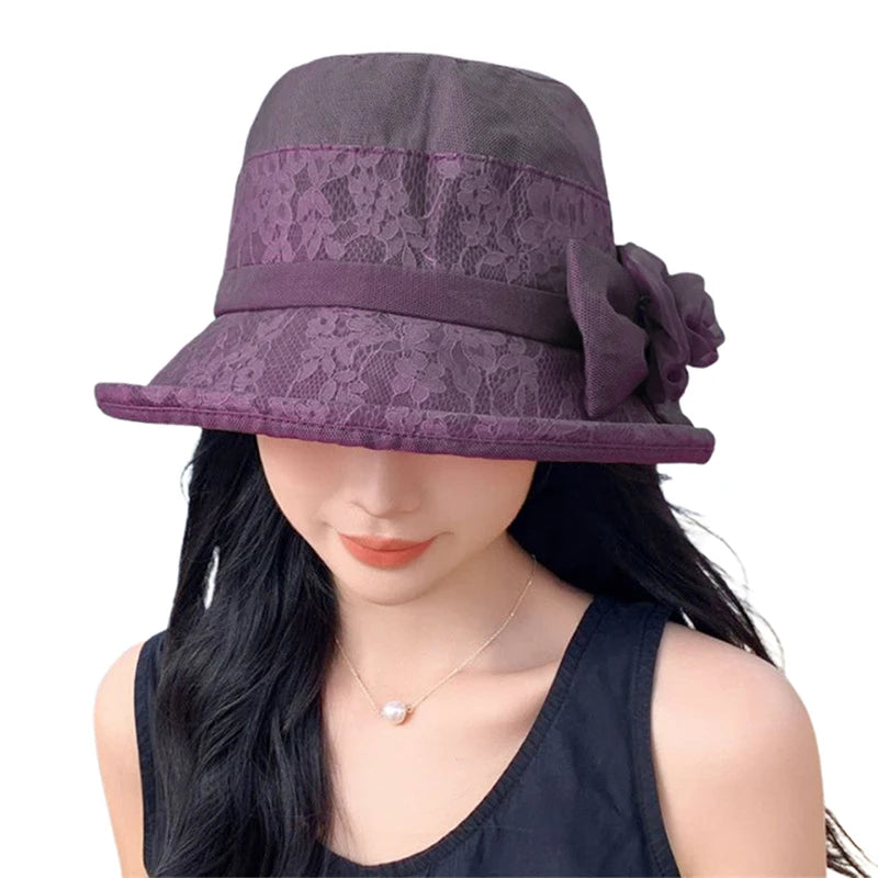Vintage Women’s Cloche Hat with Floral Detail – Elegant Wide Brim Bowler Hat for Summer Church, Weddings & Outings