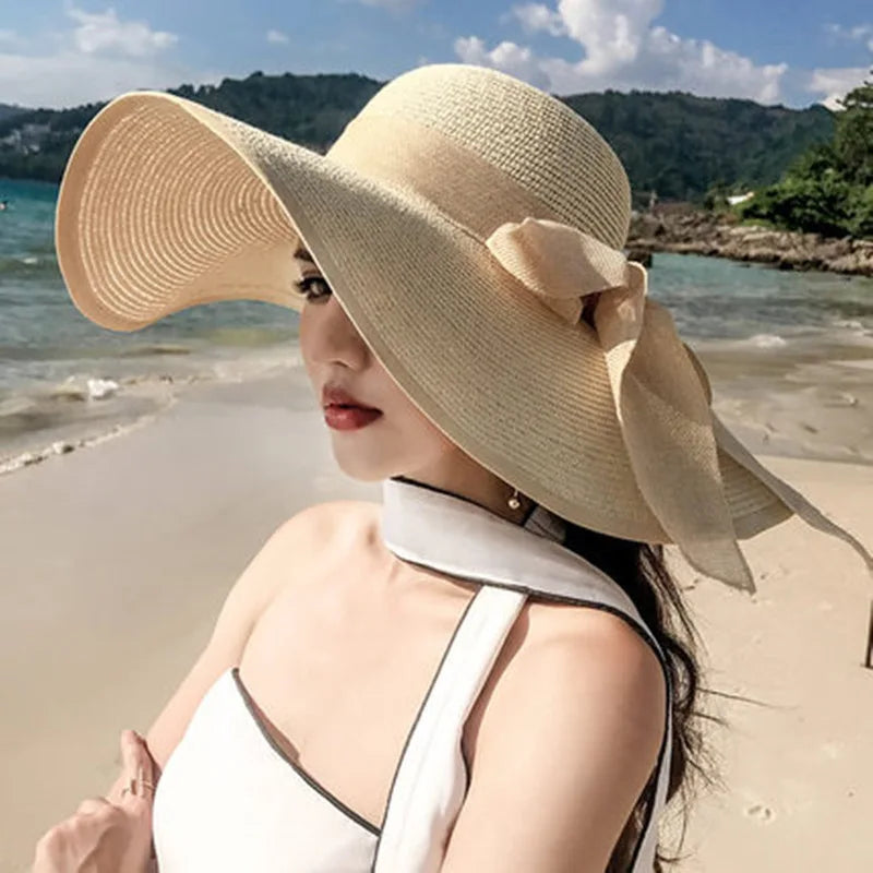 Women’s Wide Brim Straw Sun Hat – Foldable Beach Hat for Summer Holidays, Travel & UV Protection