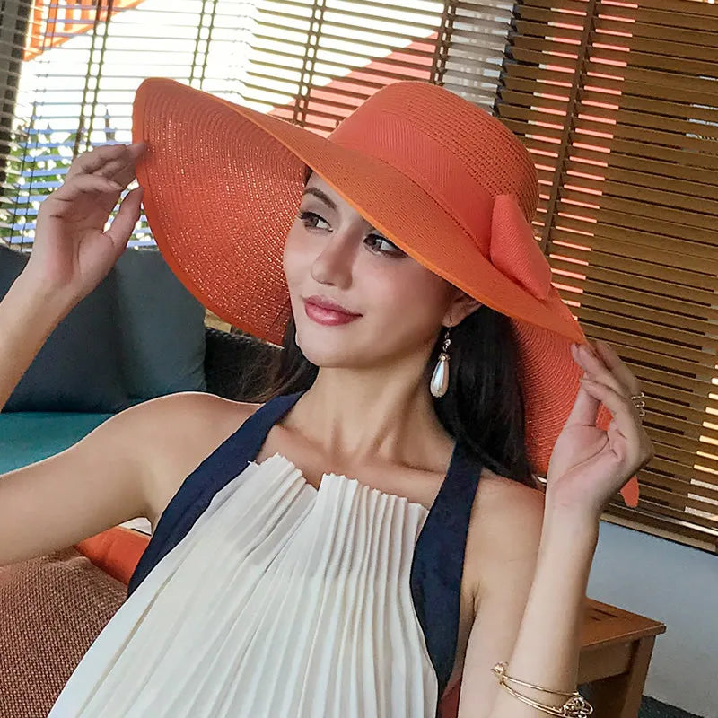 Women’s Wide Brim Straw Sun Hat – Foldable Beach Hat for Summer Holidays, Travel & UV Protection