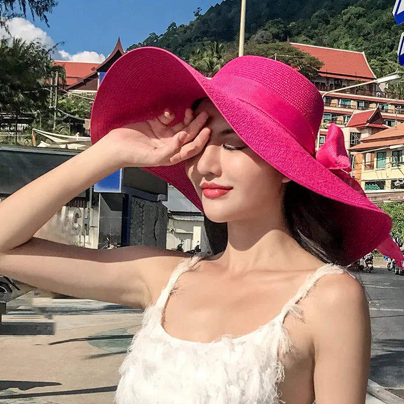 Women’s Wide Brim Straw Sun Hat – Foldable Beach Hat for Summer Holidays, Travel & UV Protection