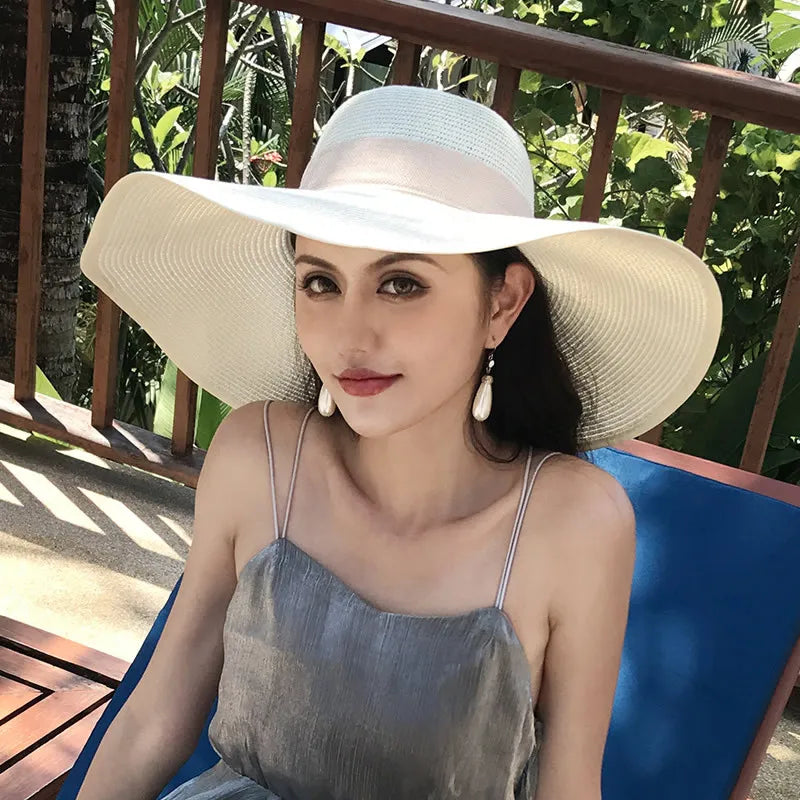 Women’s Wide Brim Straw Sun Hat – Foldable Beach Hat for Summer Holidays, Travel & UV Protection