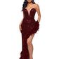 Elegant Feathers High Split Birthday Party Glitter Sequins Maxi Dress Women Night Club Wedding Evening Prom Dresses Robe