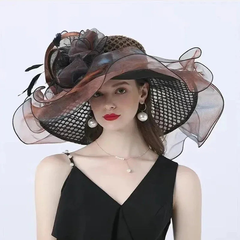 Fashionable Lady Derby Church Cloche Hat – Elegant Floral Bow Bucket Wedding & Party Bowler Cap for Women, Summer Sun Protection Fedora