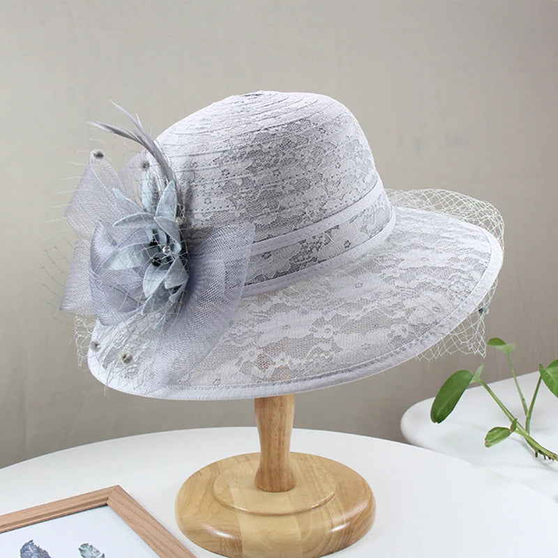 Elegant Women’s Organza Sun Hat – Wide Brim Travel Beach Cap, Party Bucket Hat for Summer