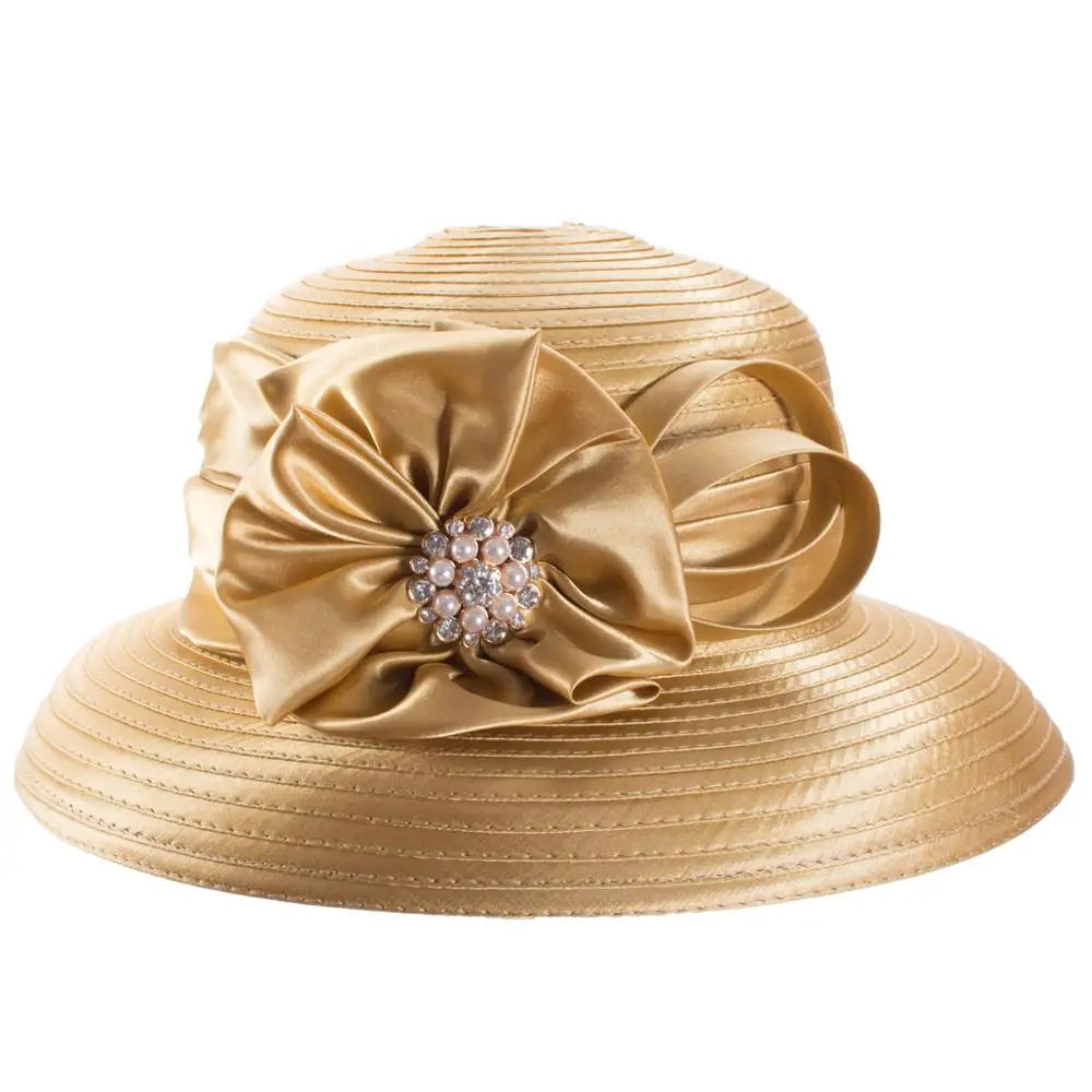 Lawliet Women’s Crystal Satin Ribbon Church Hat – Designer Couture Wide Brim Hat for Weddings, Kentucky Derby & Special Occasions