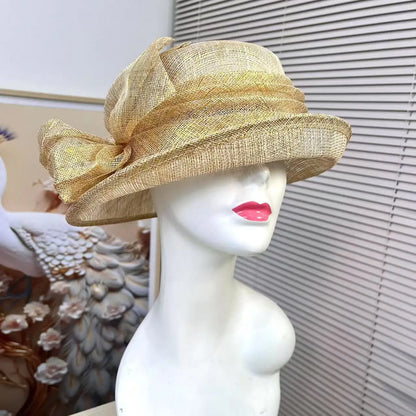 Elegant Women’s Linen Top Hat – Lightweight Handmade Flower Fascinator, Wide Brim Sun Hat, Vintage Millinery for Weddings, Tea Parties & Special Events