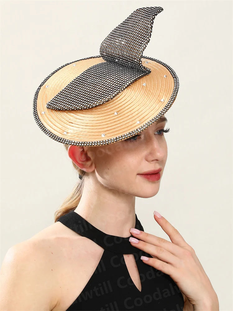 Chic Coral Rhinestone Fascinator Hat – Elegant Women’s Church & Race Event Headpiece with Headband for Parties
