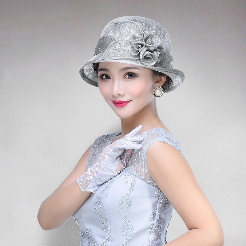 FS Sinamay Wedding Fedora Hats for Women – Elegant Linen Church Hat, Kentucky Derby Tea Party Dress Formal Occasion Millinery Cap