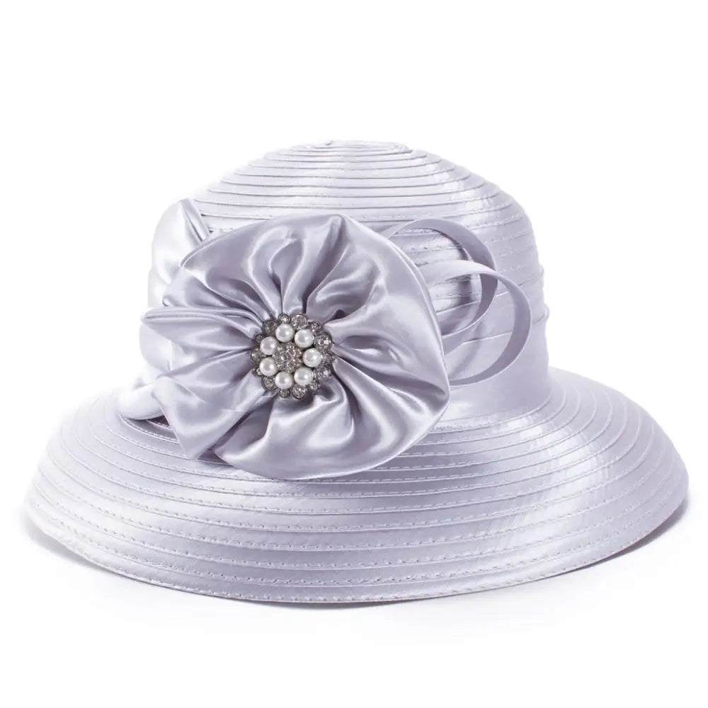 Lawliet Women’s Crystal Satin Ribbon Church Hat – Designer Couture Wide Brim Hat for Weddings, Kentucky Derby & Special Occasions