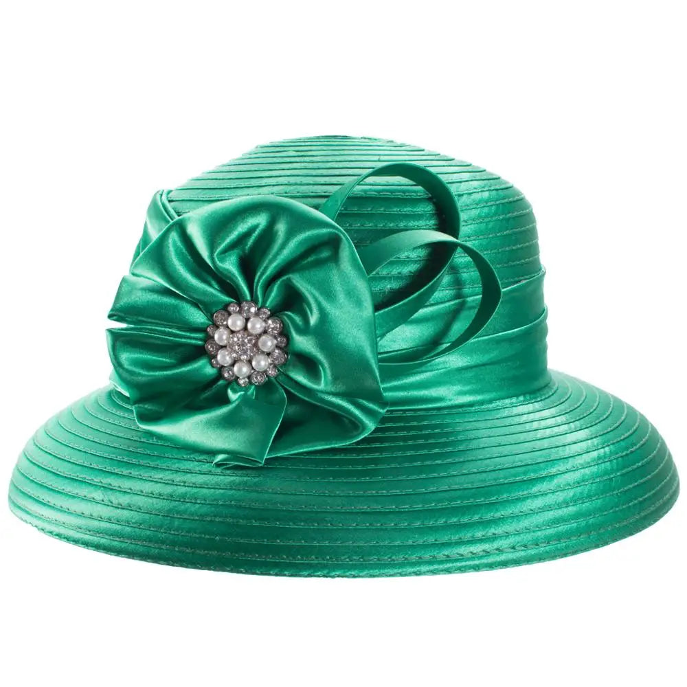 Lawliet Women’s Crystal Satin Ribbon Church Hat – Designer Couture Wide Brim Hat for Weddings, Kentucky Derby & Special Occasions