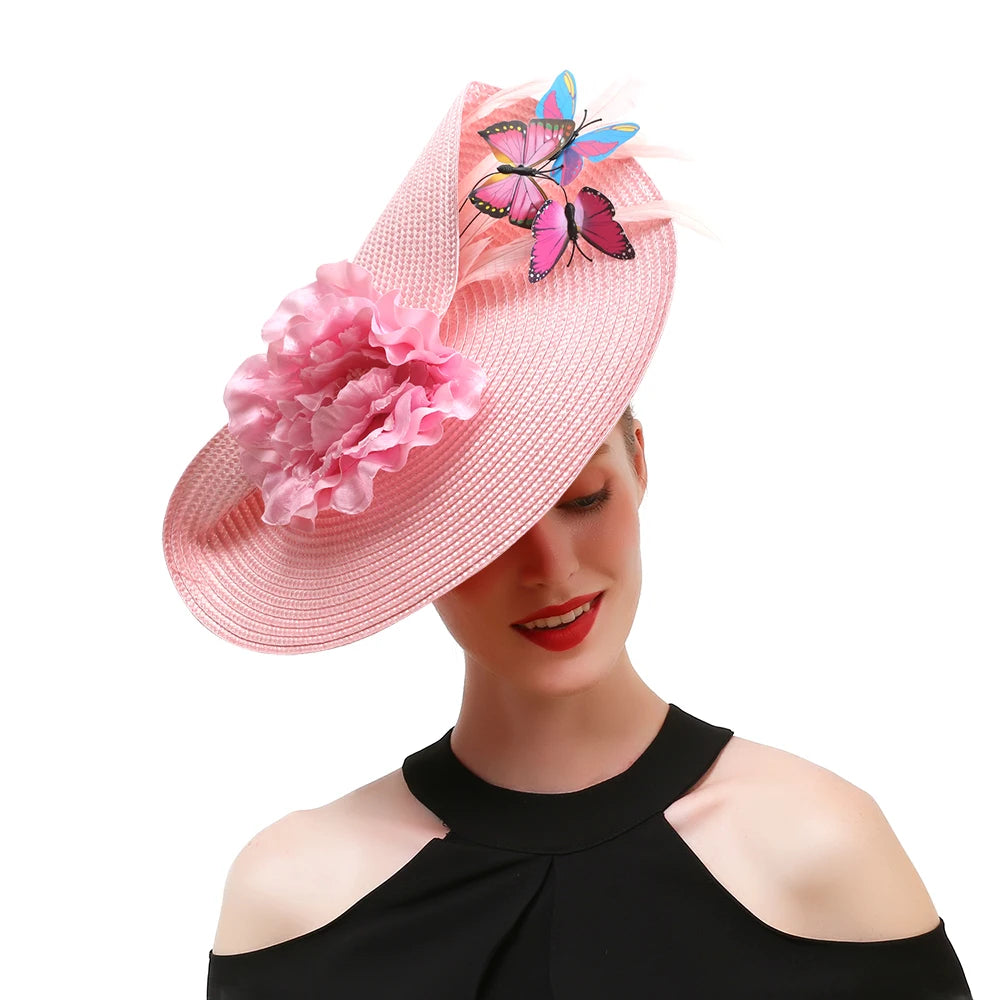 Braided Butterfly & Flower Fascinator Hat – Elegant Kentucky Derby, Jockey Club, Church, Cocktail & Tea Party Headpiece
