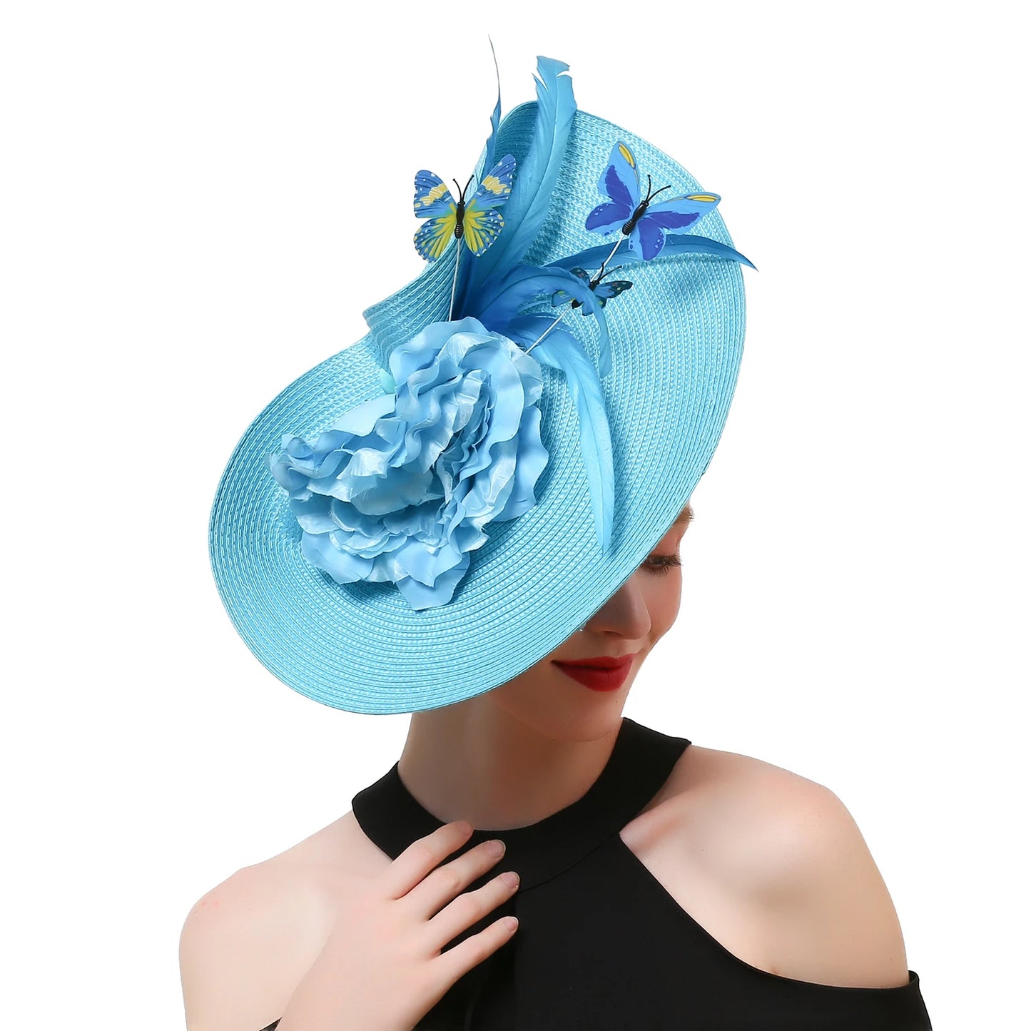 Women’s Fancy Fascinator Hat with Butterfly & Feather – Multicolour Floral Kentucky Derby, Tea Party, Church Wedding & Formal Event Headpiece