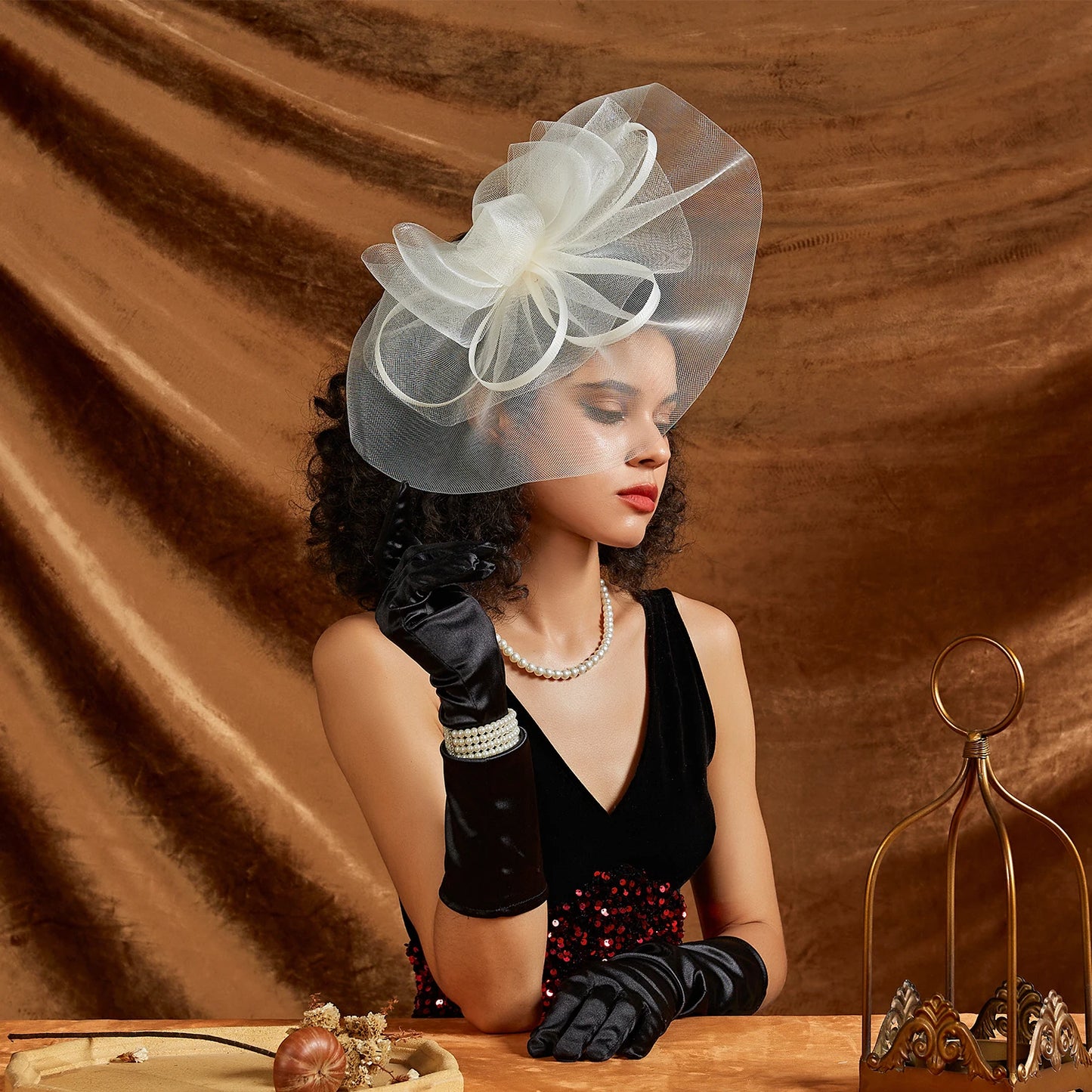 Big Flower Mesh & Feather Fascinator Headband – Elegant Bow Bridal Hair Accessories for Women
