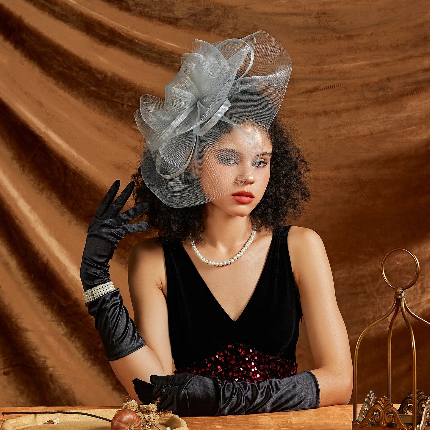 Big Flower Mesh & Feather Fascinator Headband – Elegant Bow Bridal Hair Accessories for Women