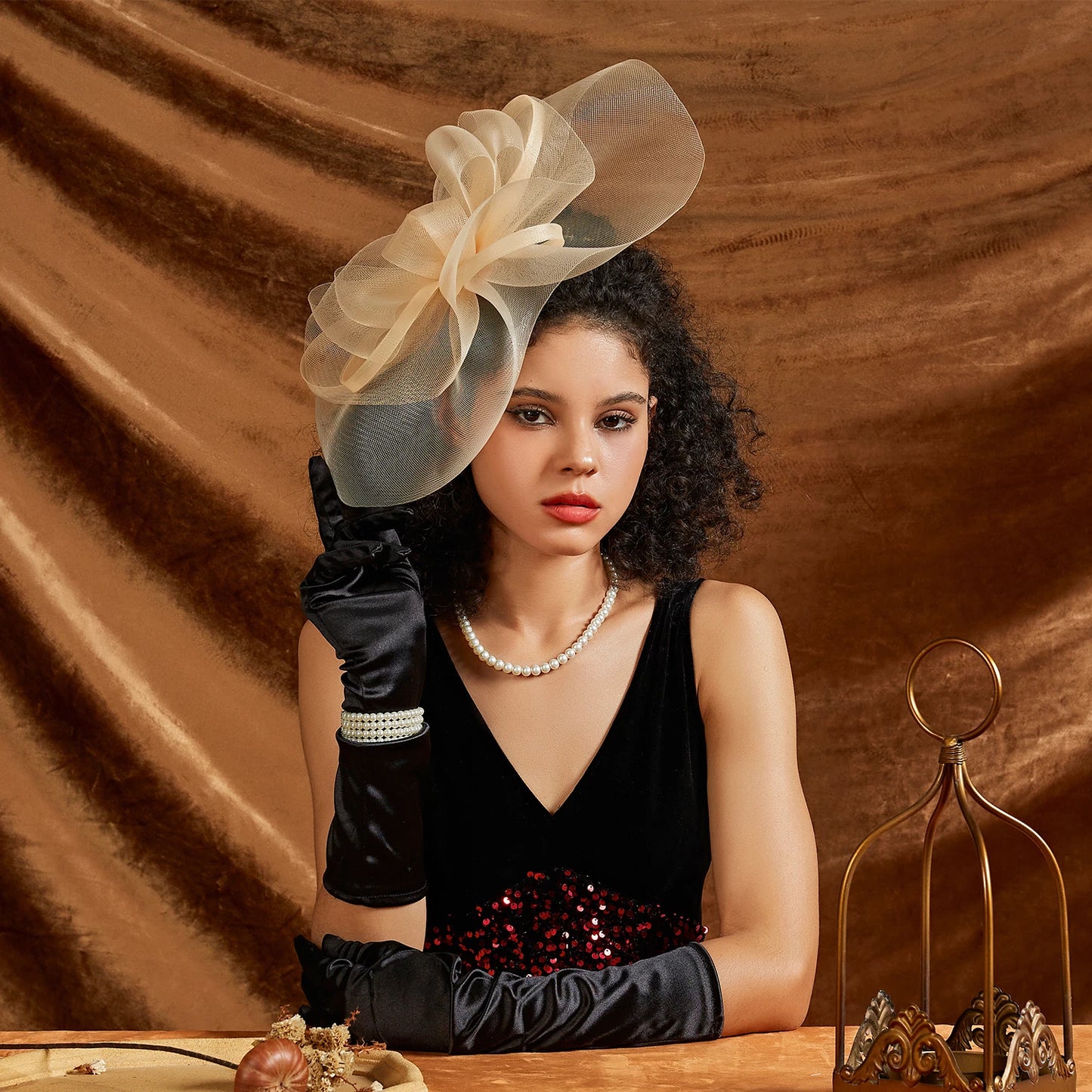 Big Flower Mesh & Feather Fascinator Headband – Elegant Bow Bridal Hair Accessories for Women