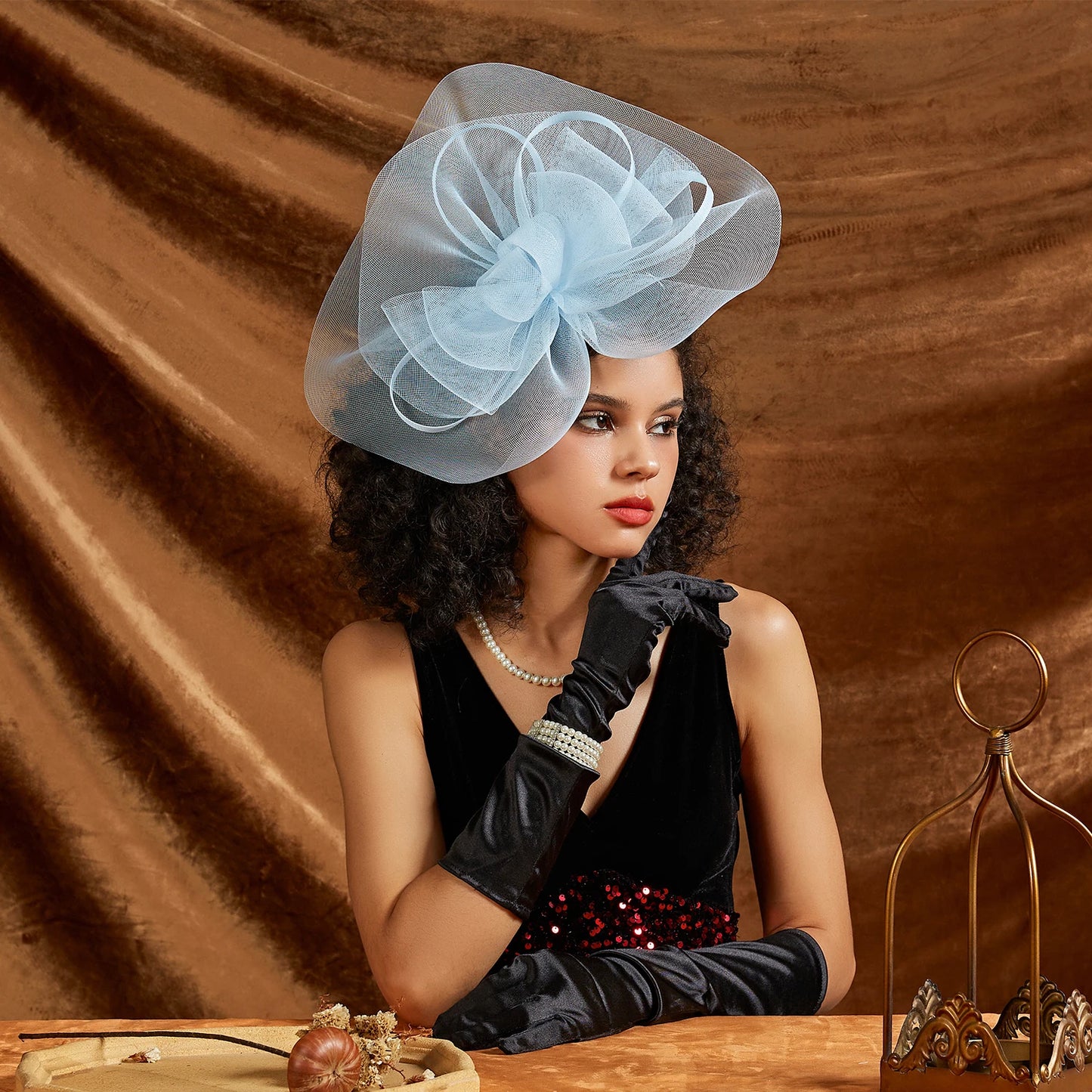 Big Flower Mesh & Feather Fascinator Headband – Elegant Bow Bridal Hair Accessories for Women