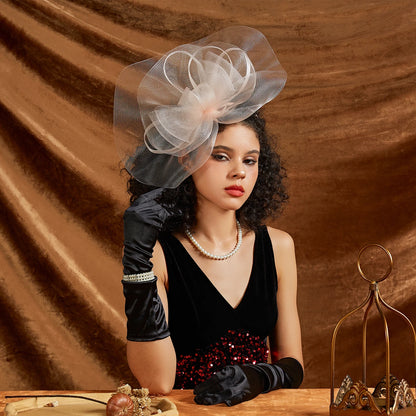 Big Flower Mesh & Feather Fascinator Headband – Elegant Bow Bridal Hair Accessories for Women
