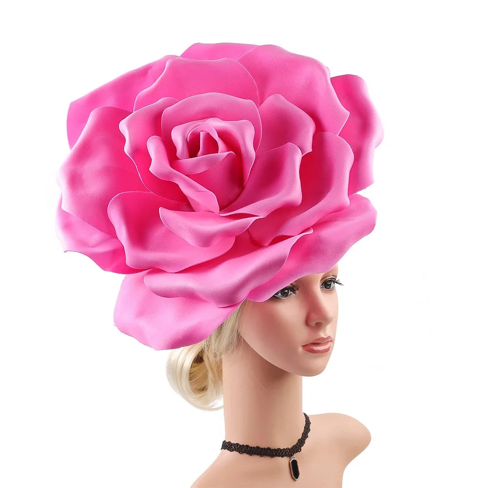 Large Flower Fascinators Womens Derby Hat Wedding Prom Rose Fascinator Hat Tea Party Headpiece with Headband Clip