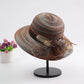 Women’s Summer Organza Sun Hat – Colorful Stripe Wide Brim Beach Hat with Floral Design, UV Protection