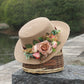 Elegant Straw Hat - Breathable, Sun-Protective, Solid Color Design with Delicate Floral -Top Fashion Accessory for Easter&Summer
