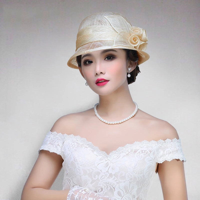 FS Sinamay Wedding Fedora Hats for Women – Elegant Linen Church Hat, Kentucky Derby Tea Party Dress Formal Occasion Millinery Cap