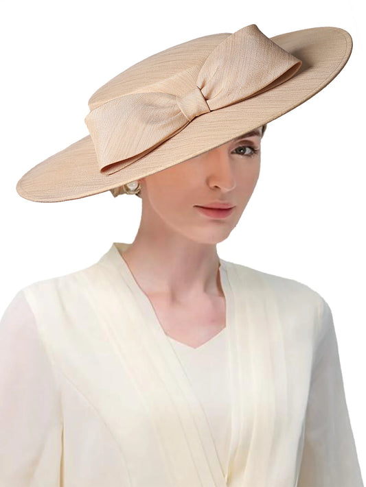 Wide Brim Church Fascinator Hat – Elegant Big Bowknot Fedora for Women, Kentucky Derby, Weddings & Tea Parties