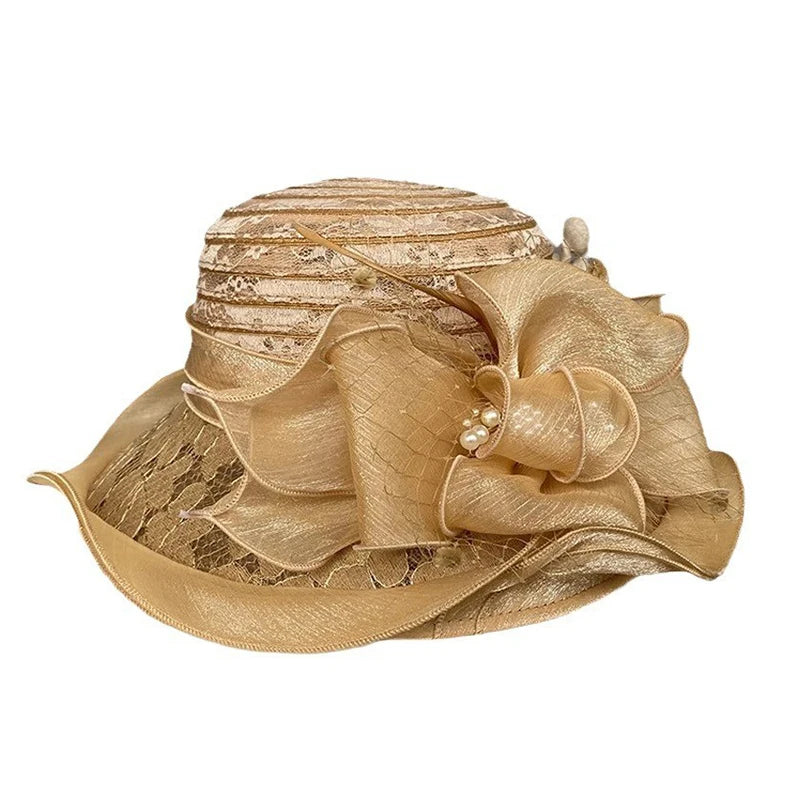 Elegant Ladies Fascinator Millinery Hat – Wide Brim Fedora with Bow, Summer Foldable Sun Cap for Church, Wedding & Kentucky Derby