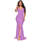 Elegant Maxi Evening Dress, Satin Banquet V Neck Sexy Spring Summer Split Dress, Female Luxury Trailing Long Party Dress