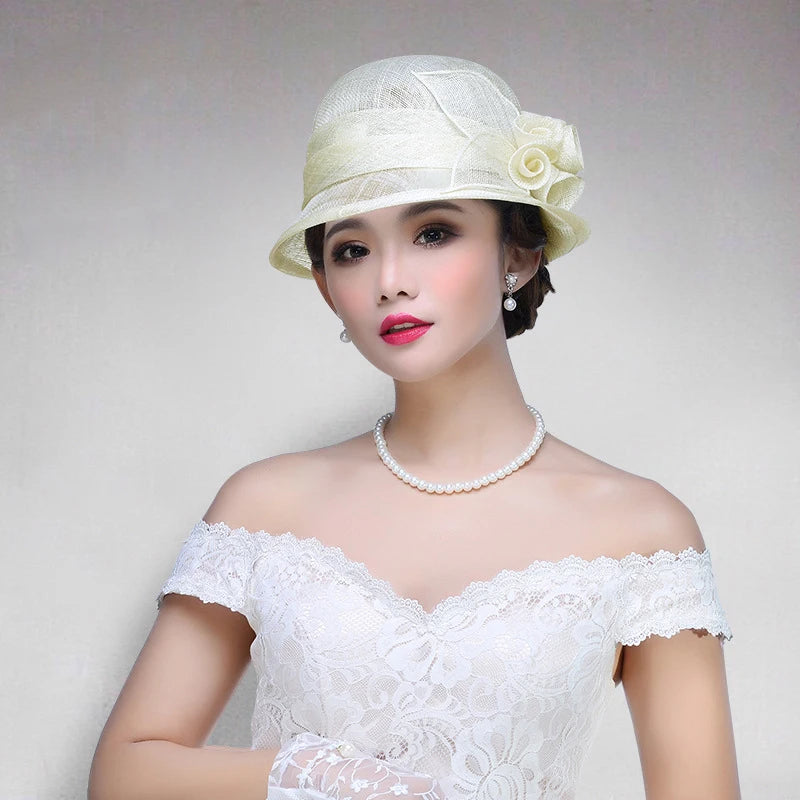 FS Sinamay Wedding Fedora Hats for Women – Elegant Linen Church Hat, Kentucky Derby Tea Party Dress Formal Occasion Millinery Cap