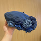 Ladies Denim Beret Hat – Vintage Retro Painter Cap with Floral Design, Casual Cowboy Style Luxury Spring & Autumn Hat for Women