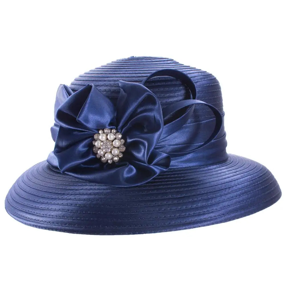 Lawliet Women’s Crystal Satin Ribbon Church Hat – Designer Couture Wide Brim Hat for Weddings, Kentucky Derby & Special Occasions