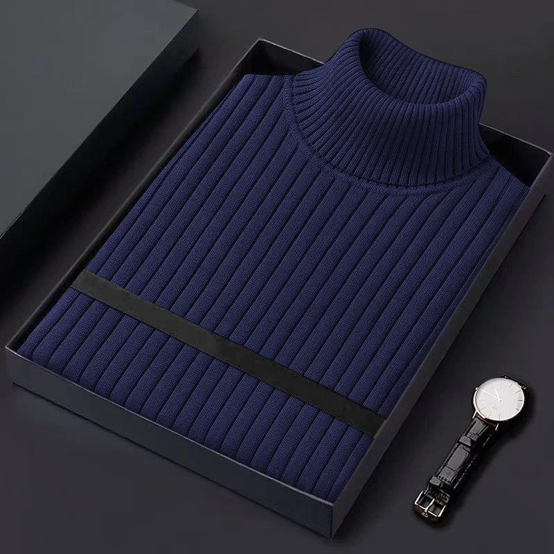 Autum Men's Slim Fit Pullover Sweaters Long Sleeve Turtleneck Sweater Casual Stripe Knitted Winter Warm Outdoor Streetwear