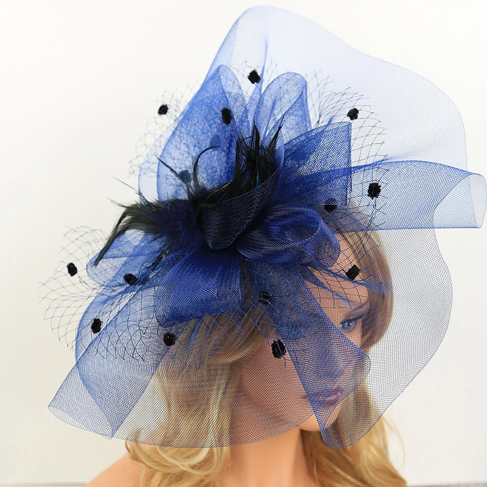 Large Mesh Fascinator Hat with Face Veil – Women’s Hair Clip for Weddings, Cocktail Parties & Horse Races