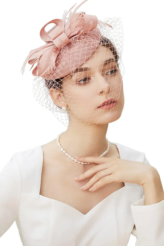 Elegant Feather & Lace Pillbox Fascinator Hat – Women’s Wedding, Bridal Veil, Cocktail, Tea Party & Derby Mesh Headpiece