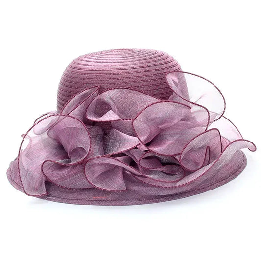 Women’s Summer Wide Brim Sun Hat – Elegant Organza Mesh Hat with Flower Decoration, Beach Vacation Sunshade Hat