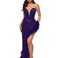 Elegant Feathers High Split Birthday Party Glitter Sequins Maxi Dress Women Night Club Wedding Evening Prom Dresses Robe