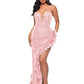 Elegant Feathers High Split Birthday Party Glitter Sequins Maxi Dress Women Night Club Wedding Evening Prom Dresses Robe