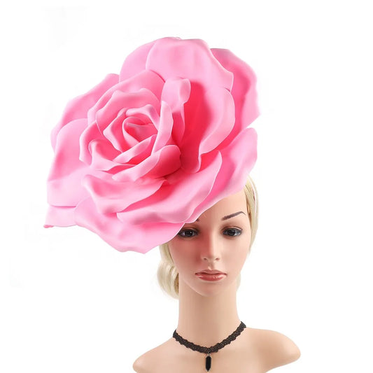 Large Flower Fascinators Womens Derby Hat Wedding Prom Rose Fascinator Hat Tea Party Headpiece with Headband Clip