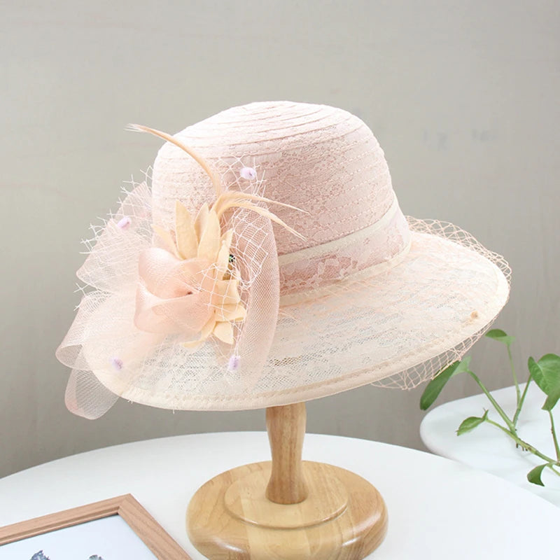 Elegant Women’s Organza Sun Hat – Wide Brim Travel Beach Cap, Party Bucket Hat for Summer