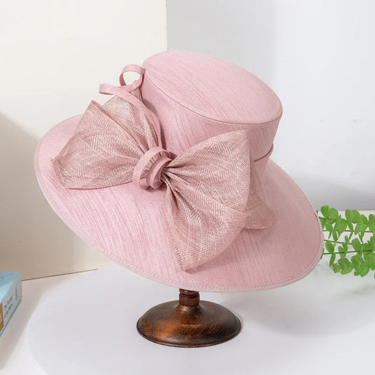 2025 Elegant Wide Brim Black Fedora for Women – Big Bow Formal Wedding Hat, Kentucky Derby Sun Hat, Flat Top Dress Hat for Cocktail Parties