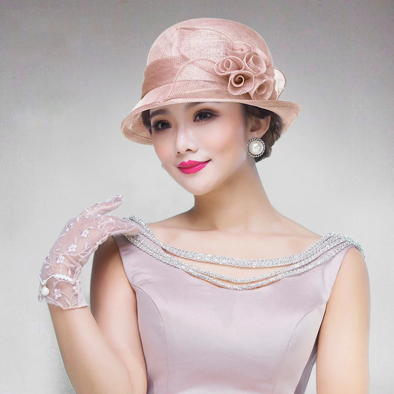 FS Sinamay Wedding Fedora Hats for Women – Elegant Linen Church Hat, Kentucky Derby Tea Party Dress Formal Occasion Millinery Cap