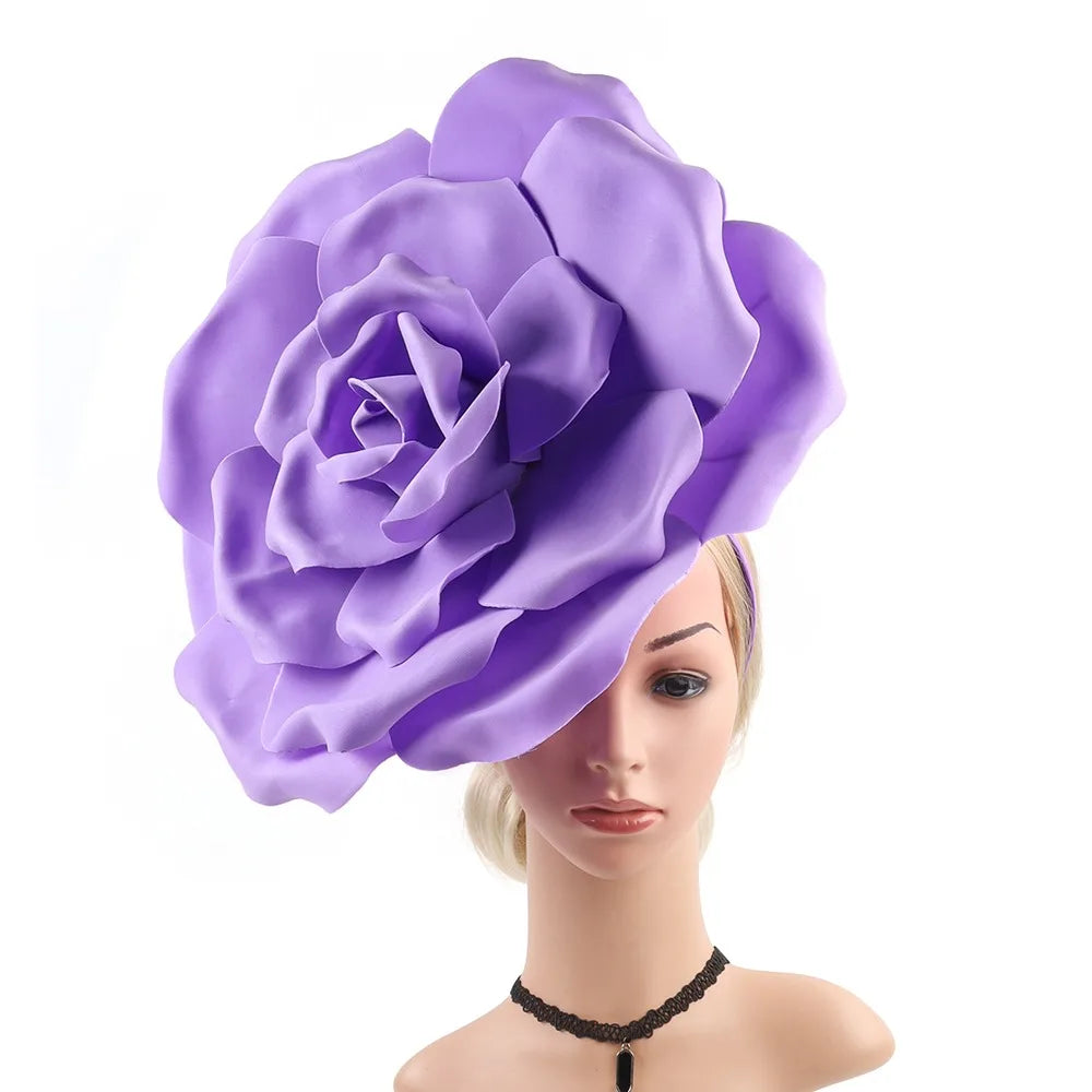 Large Flower Fascinators Womens Derby Hat Wedding Prom Rose Fascinator Hat Tea Party Headpiece with Headband Clip