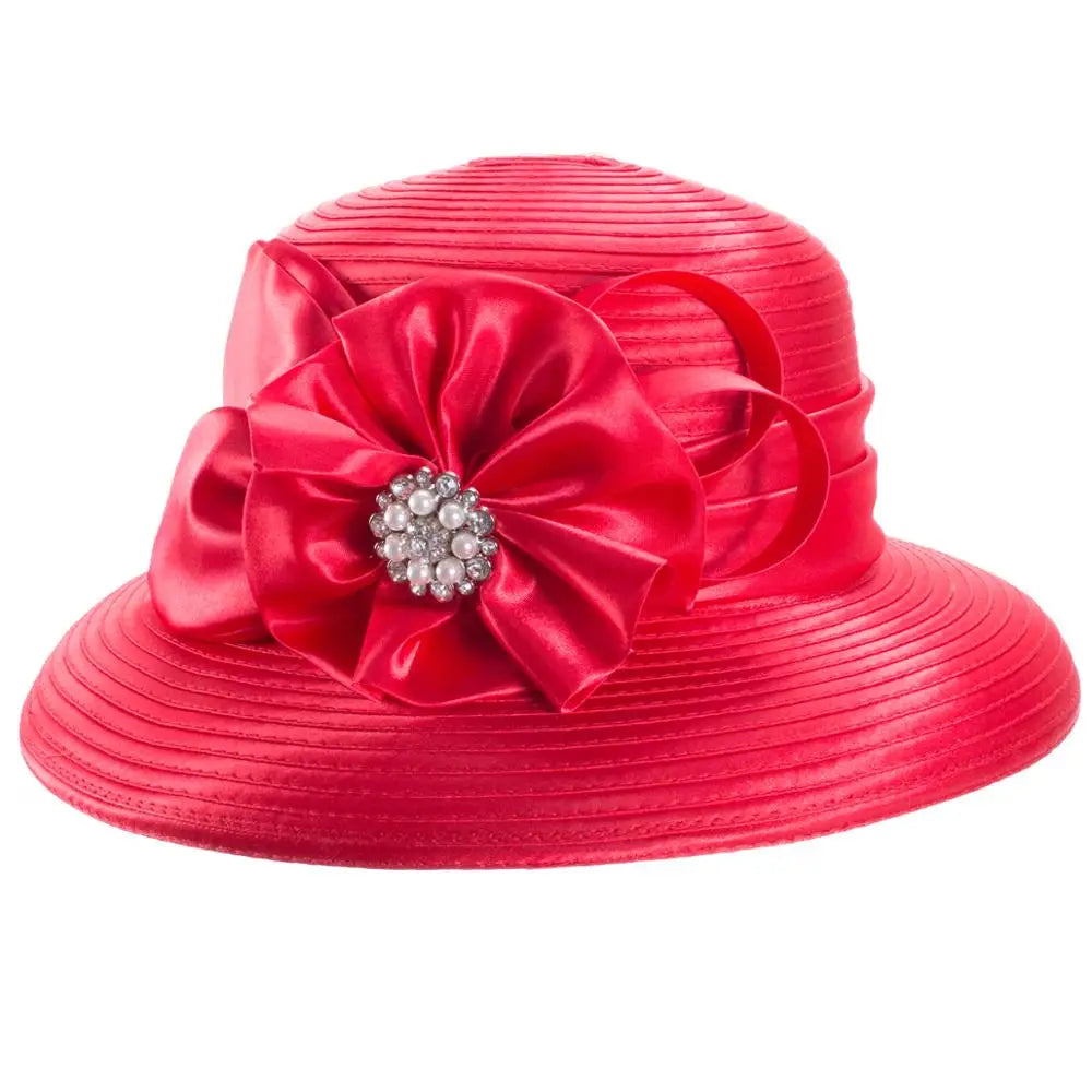 Lawliet Women’s Crystal Satin Ribbon Church Hat – Designer Couture Wide Brim Hat for Weddings, Kentucky Derby & Special Occasions
