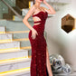 Backless Velvet Sequin Sleeveless Stretch Women Dresses Split Strapless Evening Prom Gown Summer Party Dress