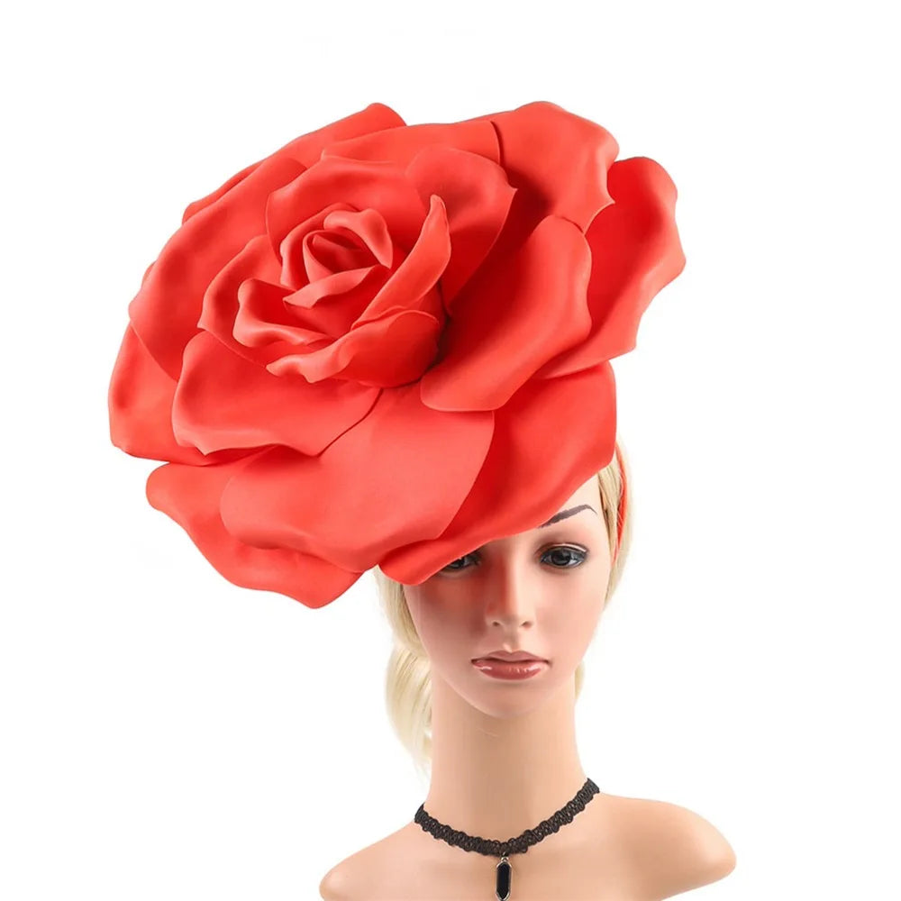 Large Flower Fascinators Womens Derby Hat Wedding Prom Rose Fascinator Hat Tea Party Headpiece with Headband Clip