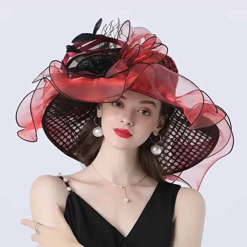 Fashionable Lady Derby Church Cloche Hat – Elegant Floral Bow Bucket Wedding & Party Bowler Cap for Women, Summer Sun Protection Fedora
